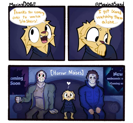 A MazingDOG COMIC!!!!!! “Watching Slasher movies!!” (Art by ME)