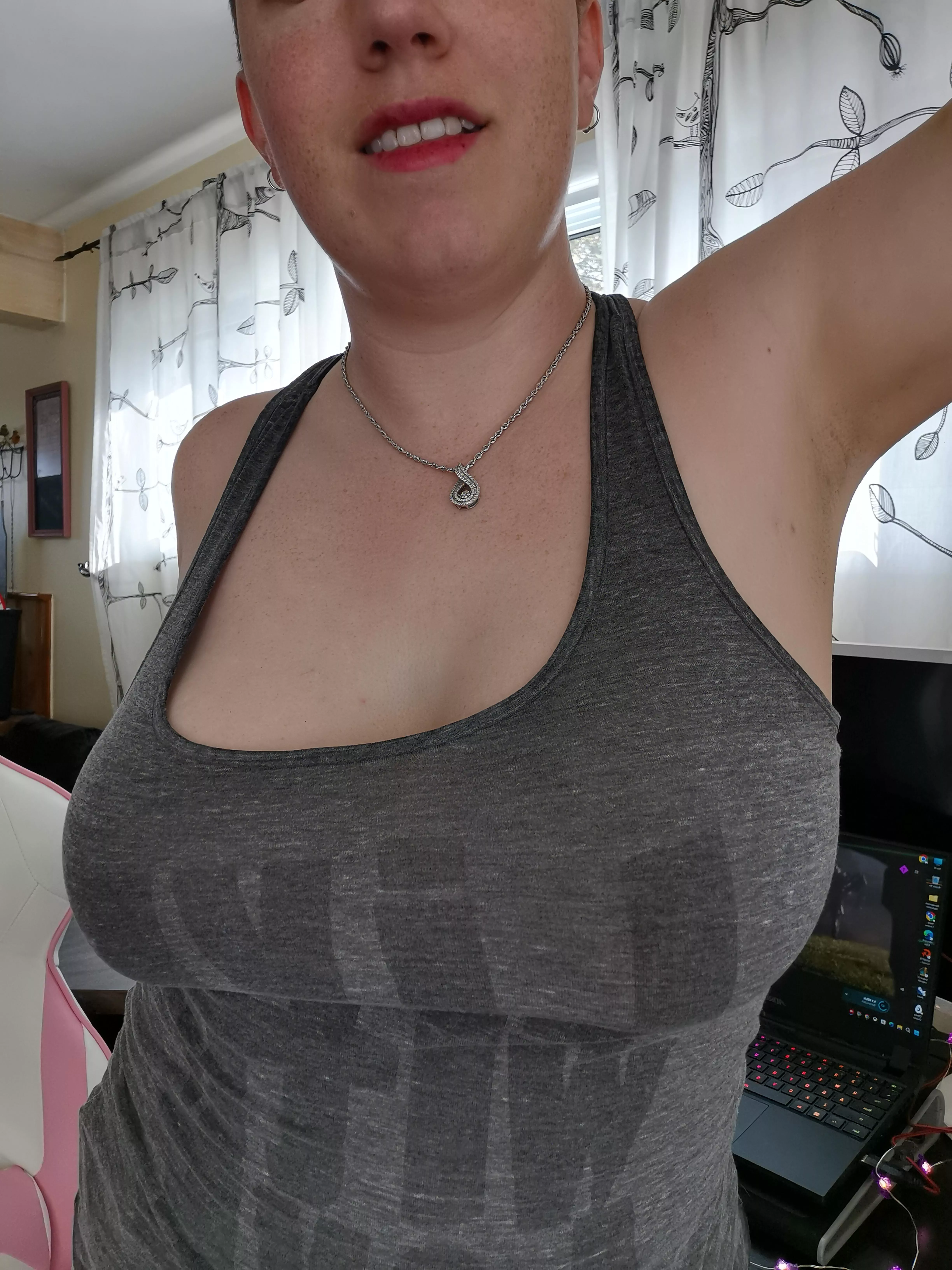 Harder to read the short with no bra on