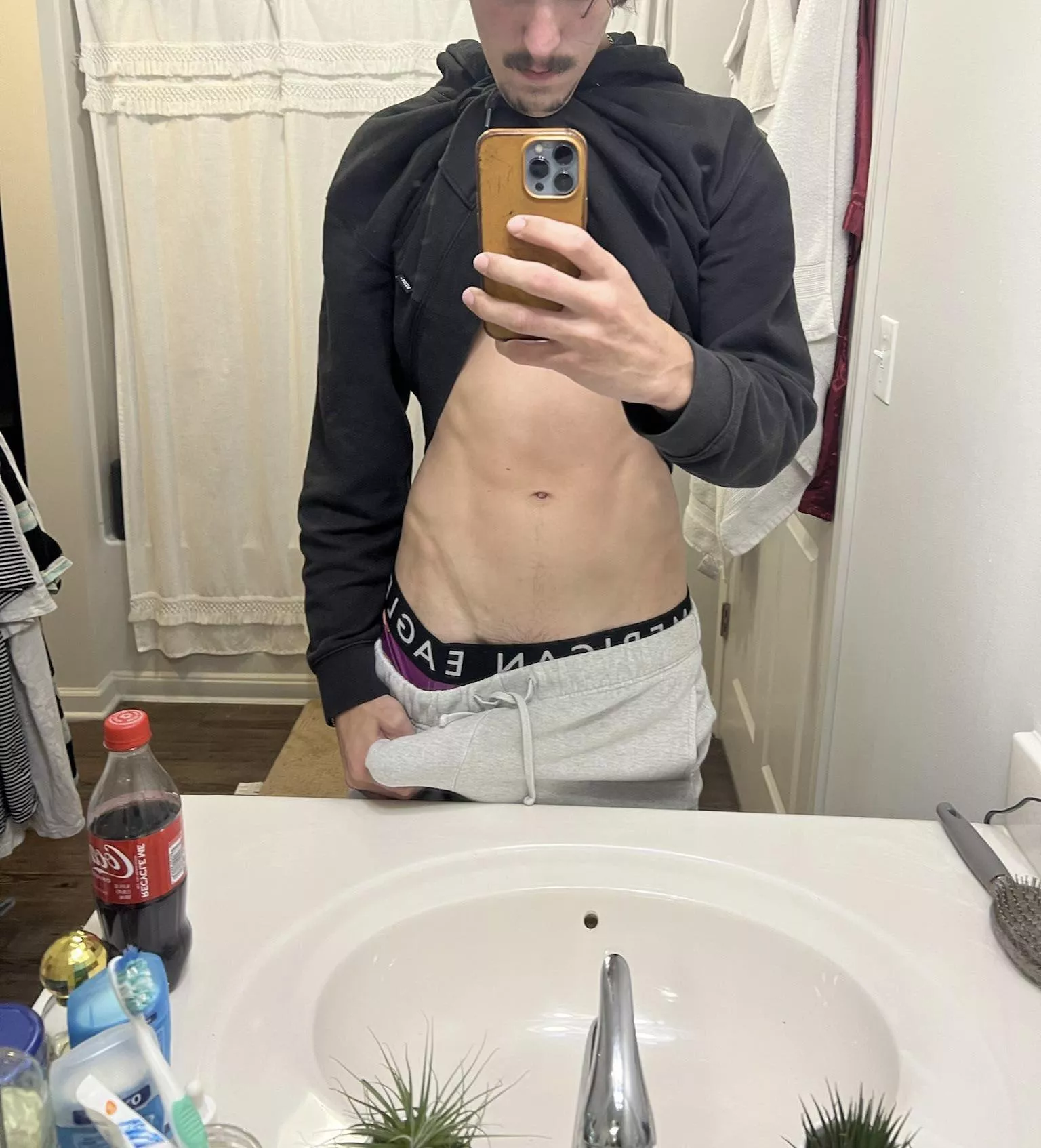 Just a tease of my cock wanting to cum out! Message me girls to see more :)