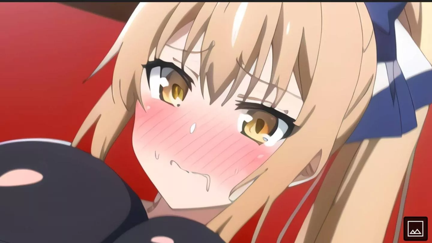 LF Color Source:1girl, blushing, brown hair, brown eyes, hair bow, ponytail, lip bite