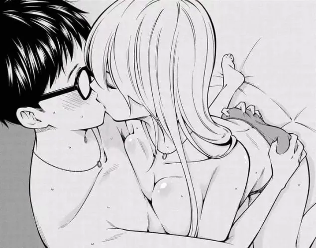 Lf mono source: 1girl, 1boy, kissing, grabbing_ass, topless, glasses