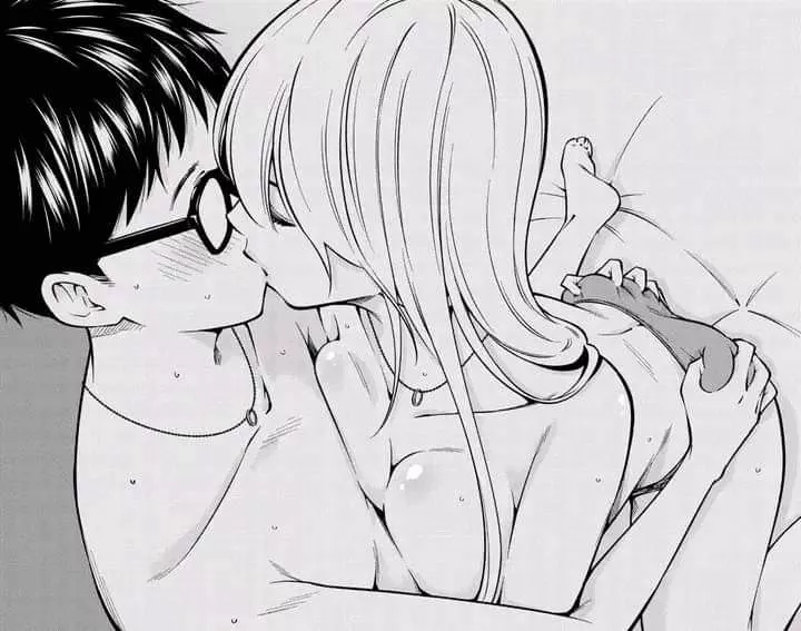 Lf mono source: 1girl, 1boy, kissing, grabbing_ass, topless, glasses