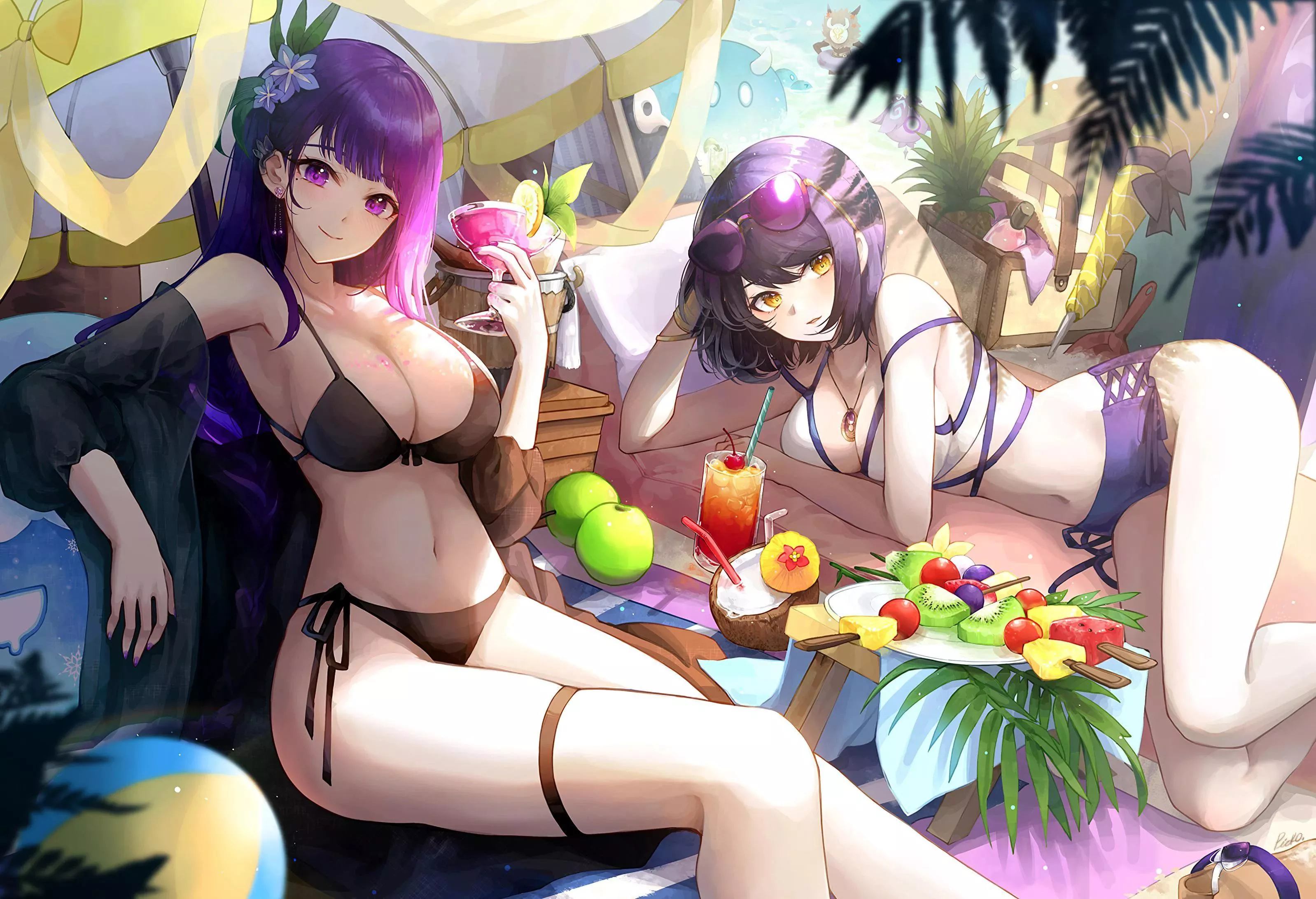 Raiden & Sara at the beach (PiOKO) [Genshin Impact]