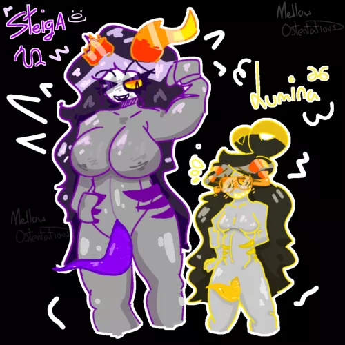Tired so have a quick Doodle of Two of my Other Oc Trolls Steiga and Her Lil Matespirit Lumina.