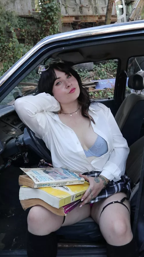 Your new shop class mate is here, and she's ready to learn about cars ;)