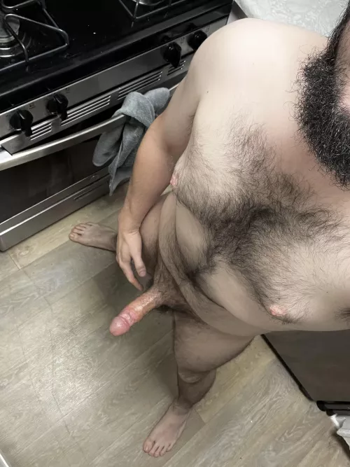 Just in the kitchen serving up some sausage