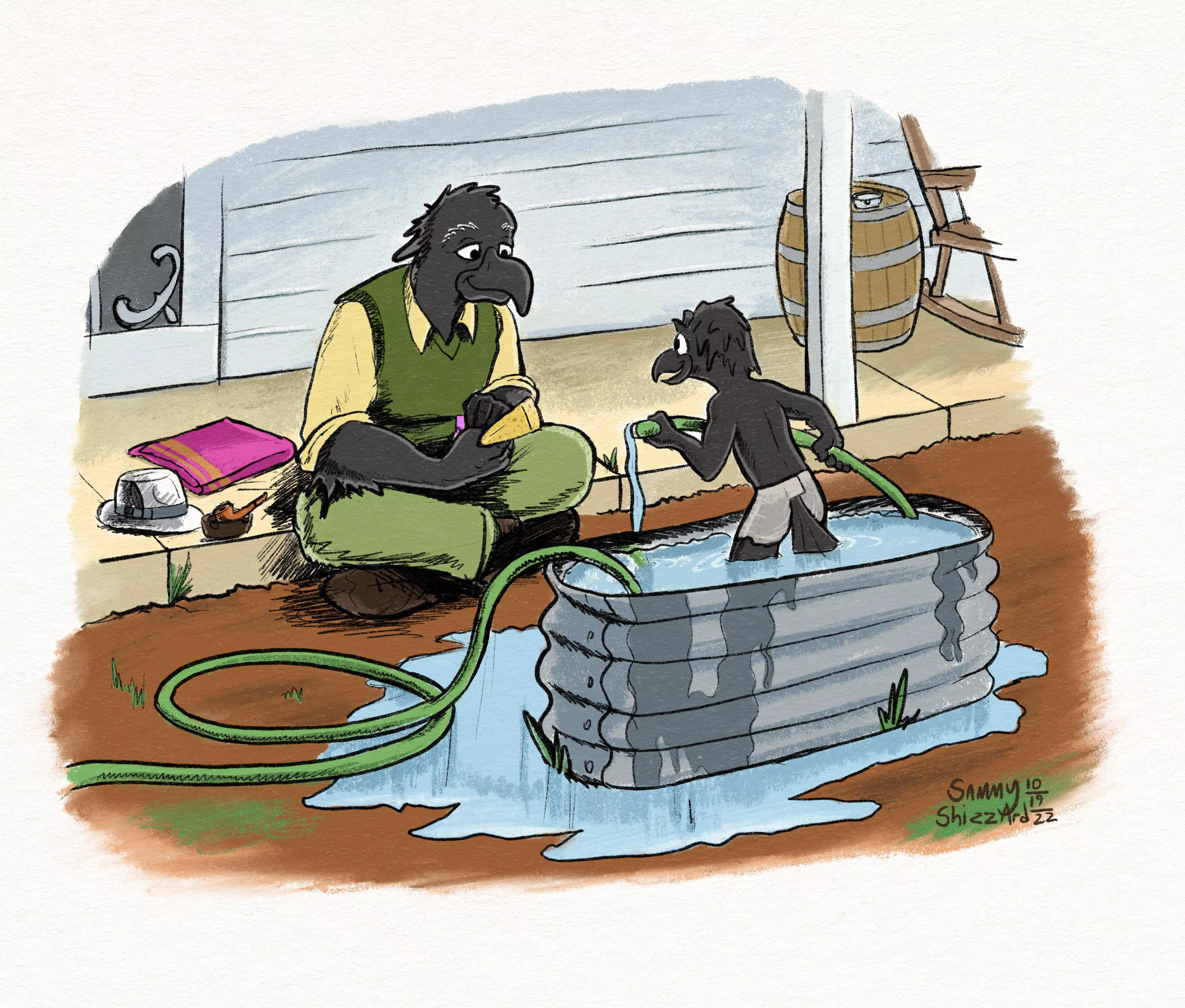 Makeshift Pool; experimenting with a kind of storybook style of painting😊