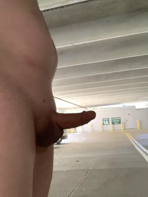 Naked stroll in a parking garage