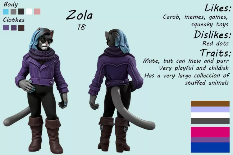 Ref sheet for my sona, but made with hero forge because I can’t draw