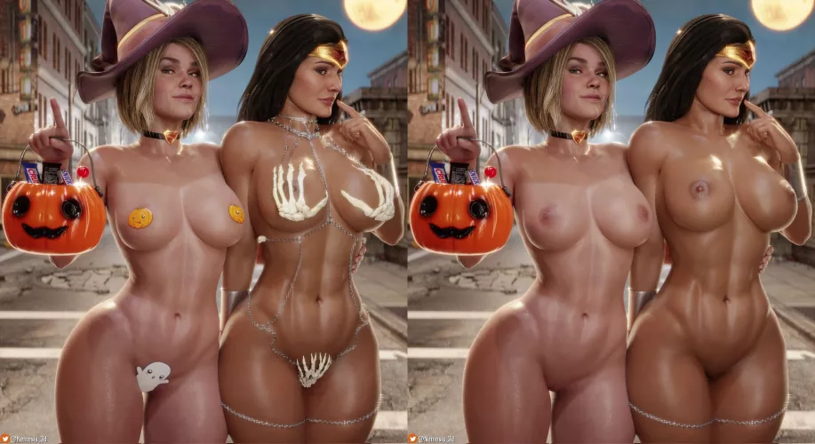 Supergirl & Wonder Woman's Halloween Fun (Nemesis_3d) [DC]