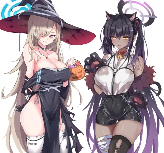 Trick or treat with Asuna and Karin (Pixiv by Emil)