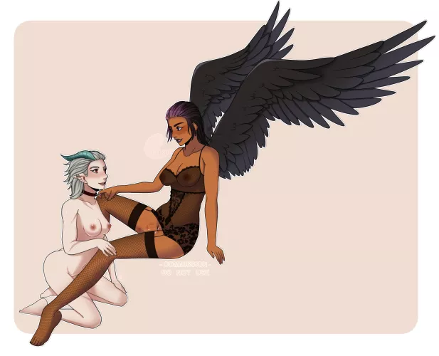 Tris and Kalara - Tiefling and Aasimar (Commission)