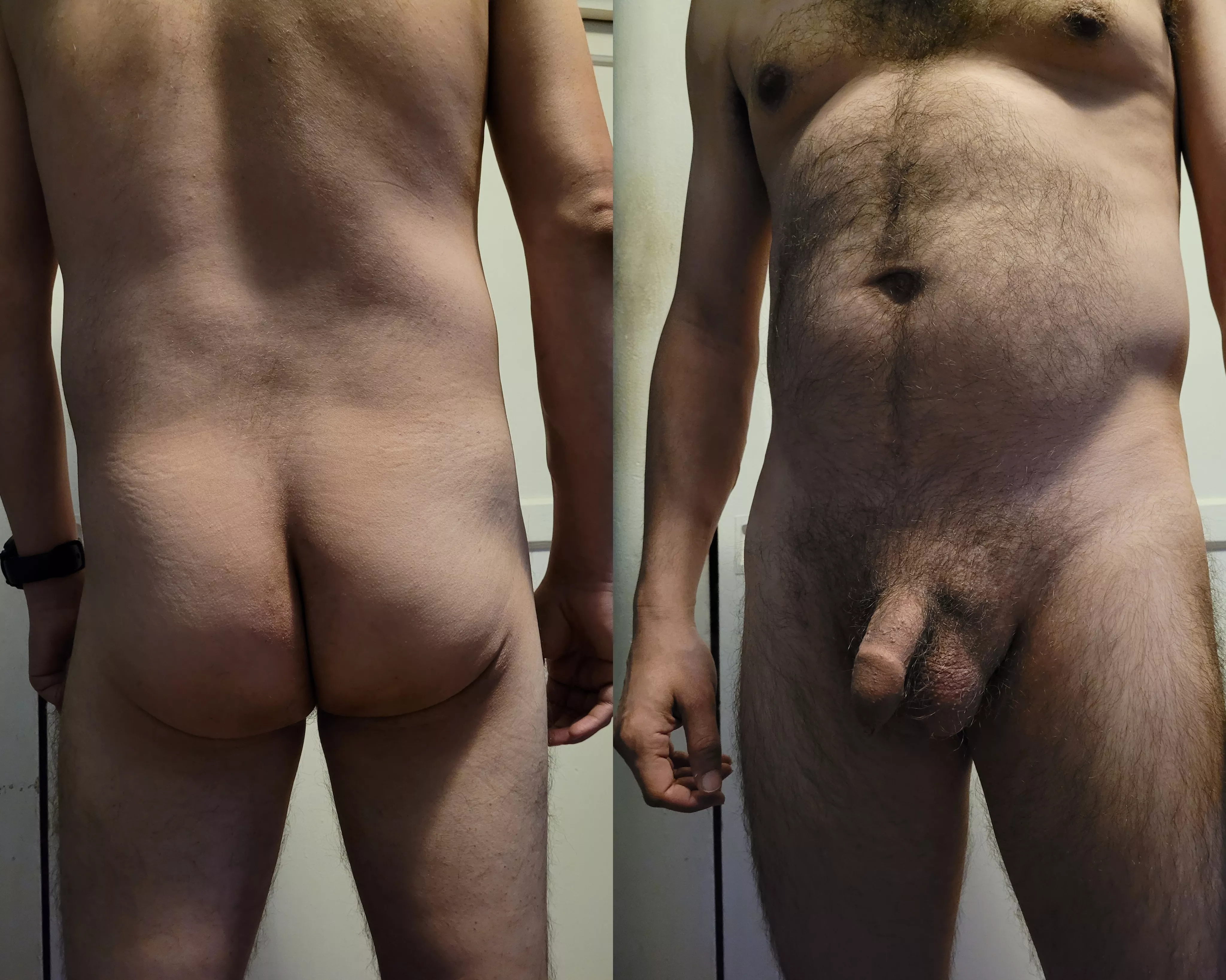 38,5'6,150 just my normal naked body, not alot of guys show the back side so here's mine what you think?