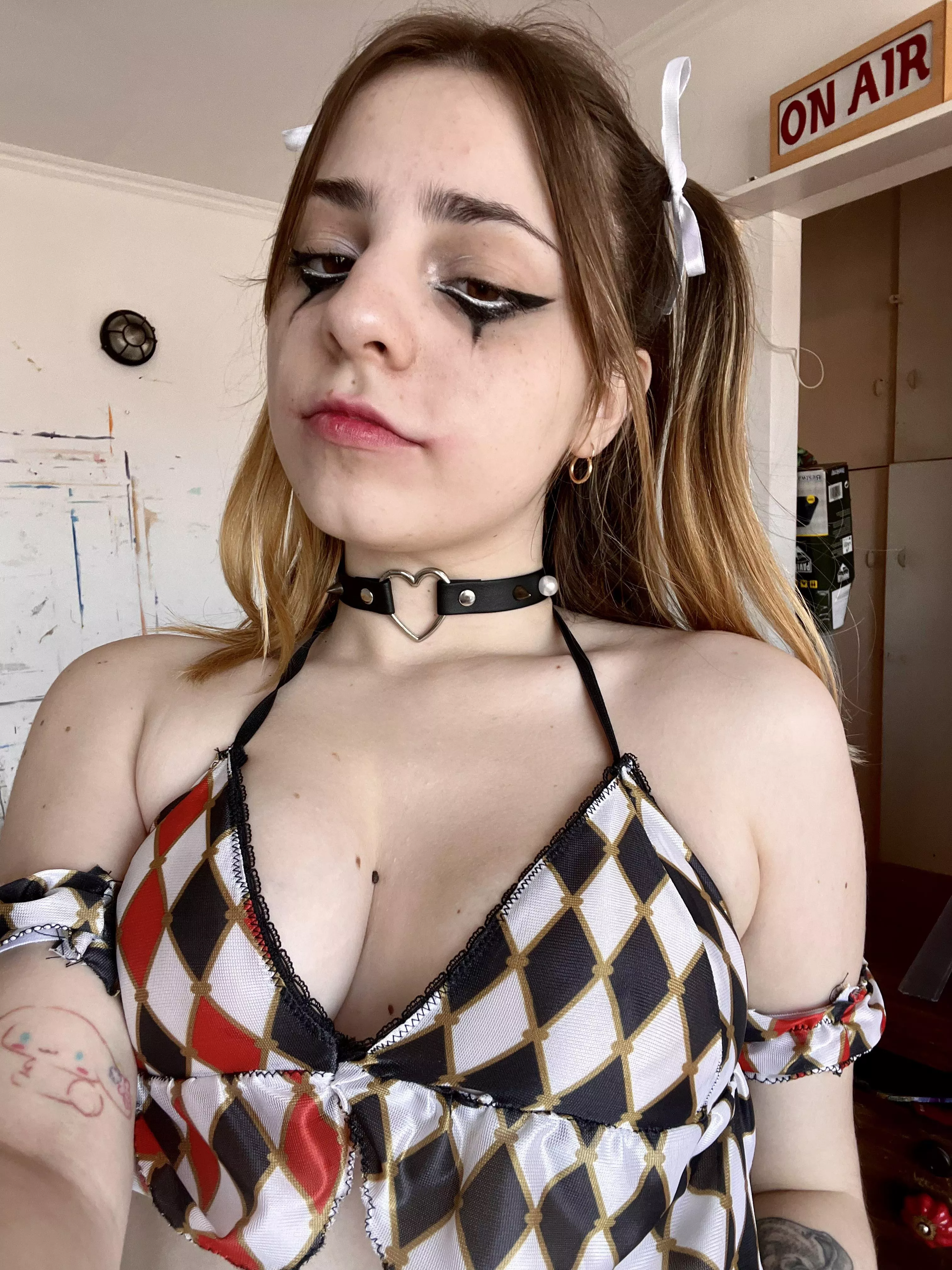 Heart choker and clown costume!