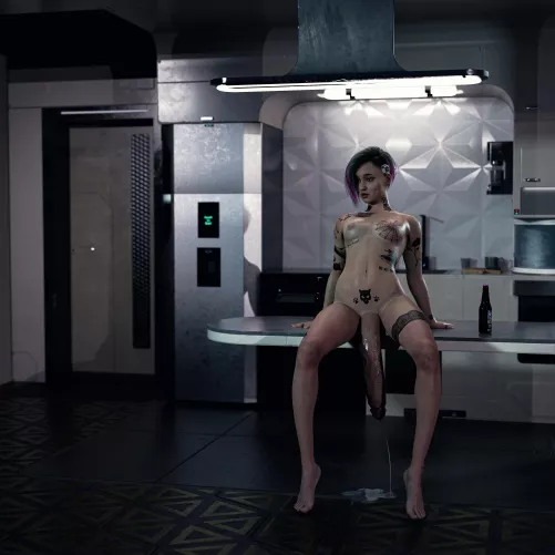 Her big cock wont stop leaking. (Judy Alvarez, Cyberpunk 2077)