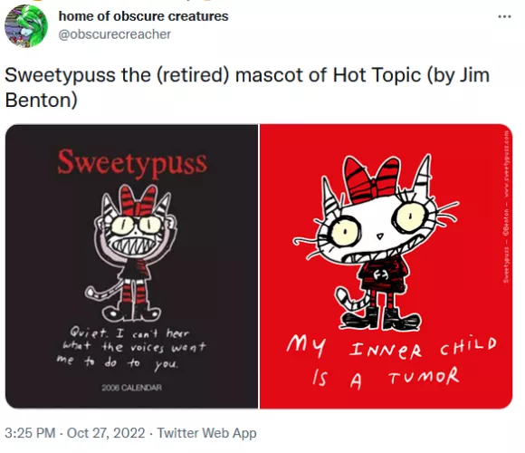 it seems hot topics old mascot is becoming known again