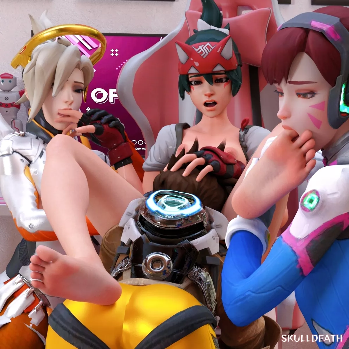 Mercy, Tracer, and D.Va Welcoming Kiriko to Overwatch (SkullDeath) [Overwatch]