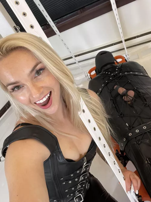 My leatherized swinging mummy with secure head wrap.