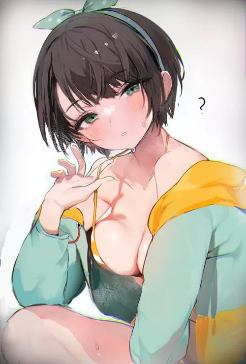 Pulling her bikini top