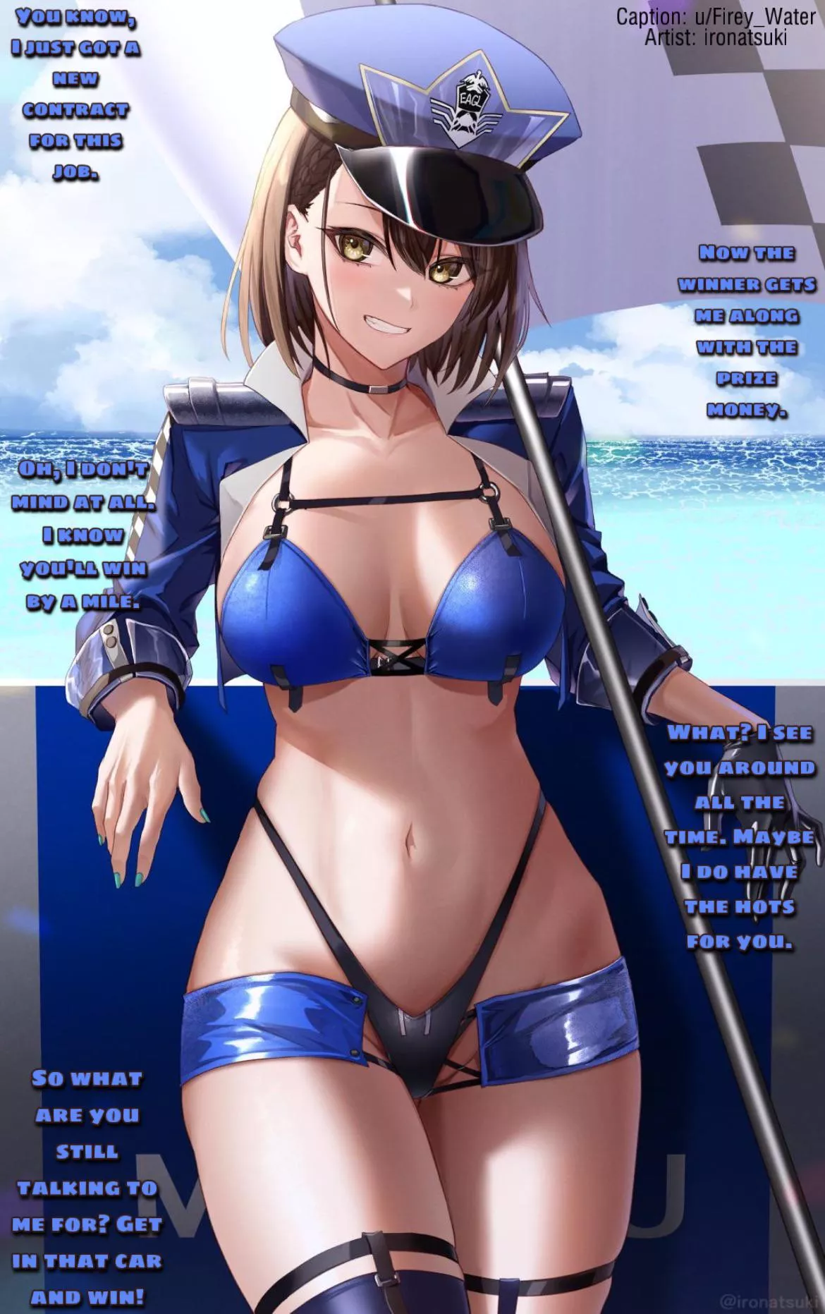 Smitten at the speedway. [Gender Neutral POV] [Light Teasing] [Implied Sex]