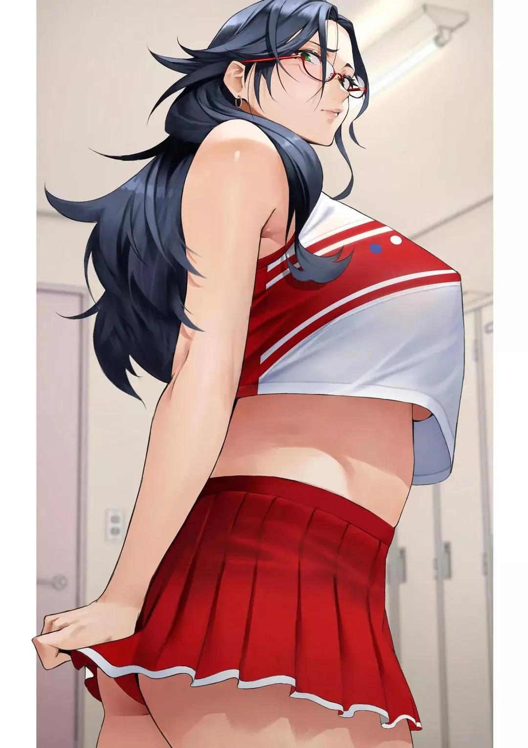 Trying on her old outfit