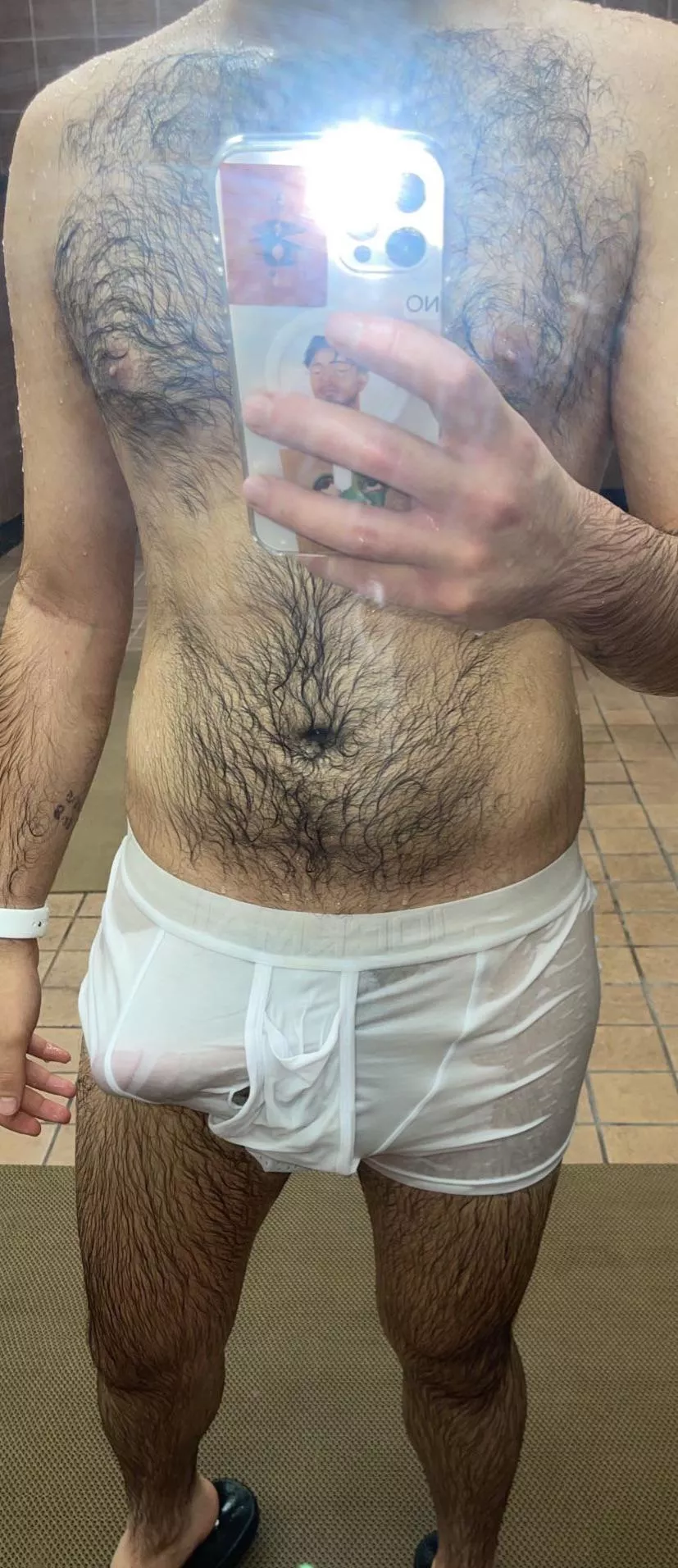 was in my gyms sauna now gonna hit the showers my underwear is pretty seethru ;)