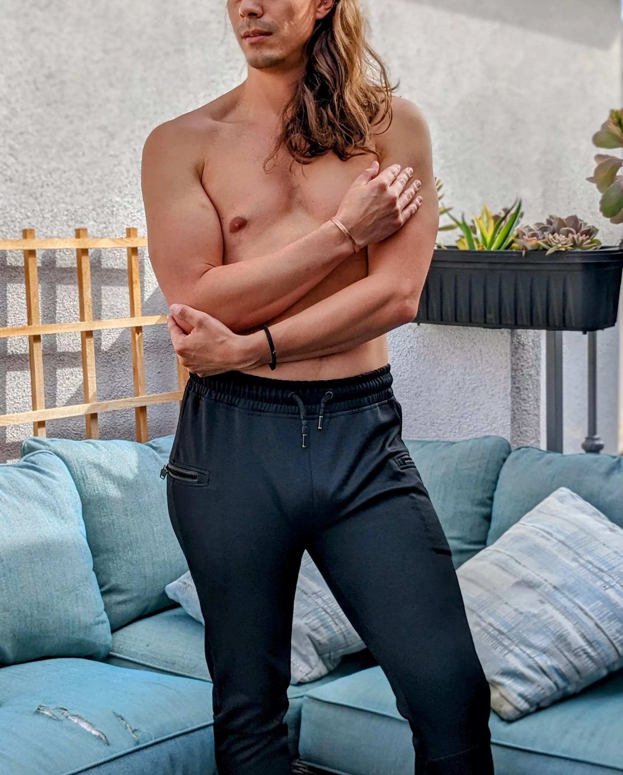 Forearms and joggers.