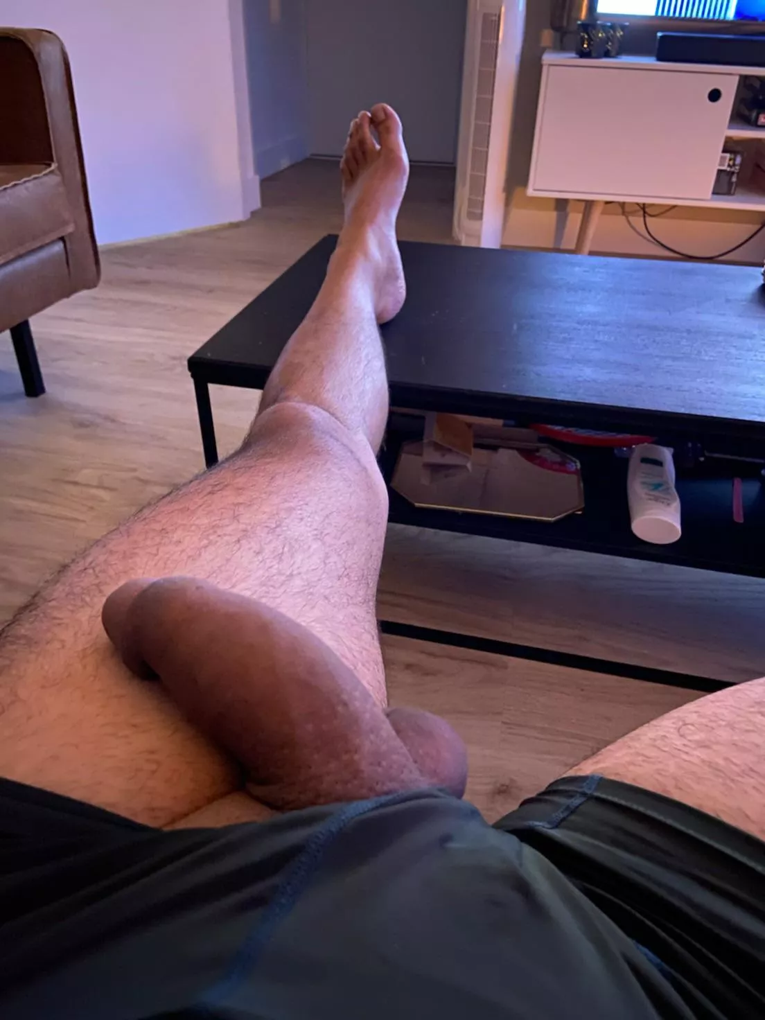 My feet on the back ground and my semi flacid P…