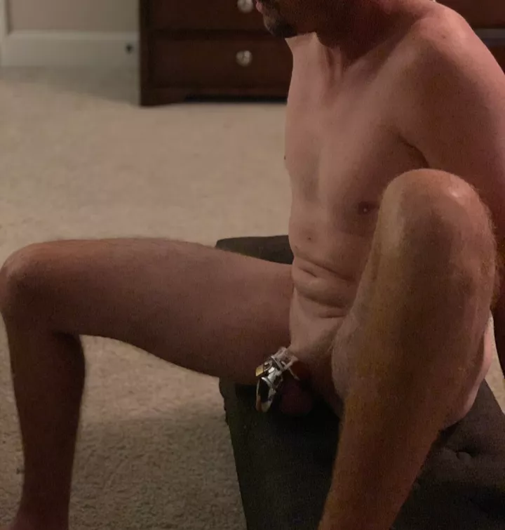 Caught him touching his cage without my permission, now he's in timeout watching me play with myself. He just bought himself another week in the cage for being a naughty boy.