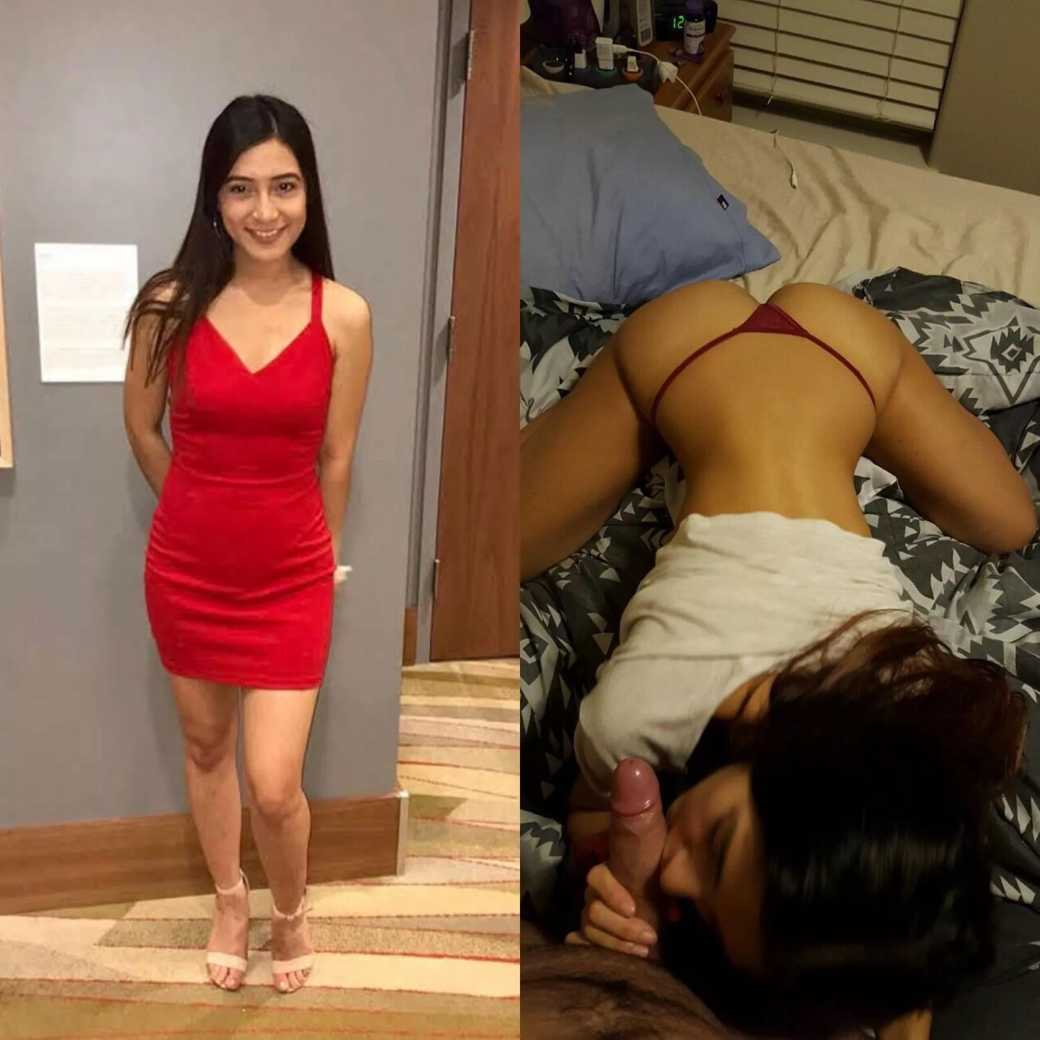 Cute Latina in red dress makes for a good cock sucking slut