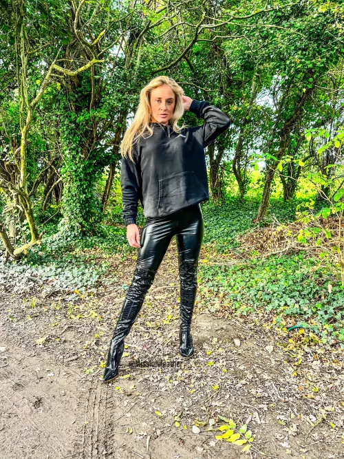 Leather Goddess In The Woods On The Hunt For More Cocks !