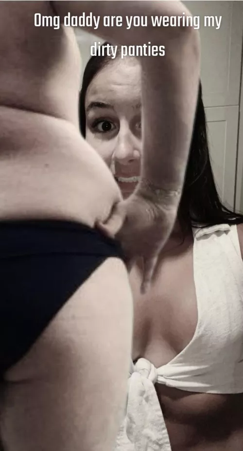 My dad walks in while I’m getting ready wearing my 2 day old sweaty squirt filled panties. I got so turned on I reached into them and pulled his cock out smelling my own muskiness. I swallowed it and every last drop of his candy like cum!