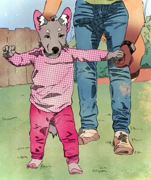 “Walking with dad”, a drawing of me and my daughter! ( art by me )