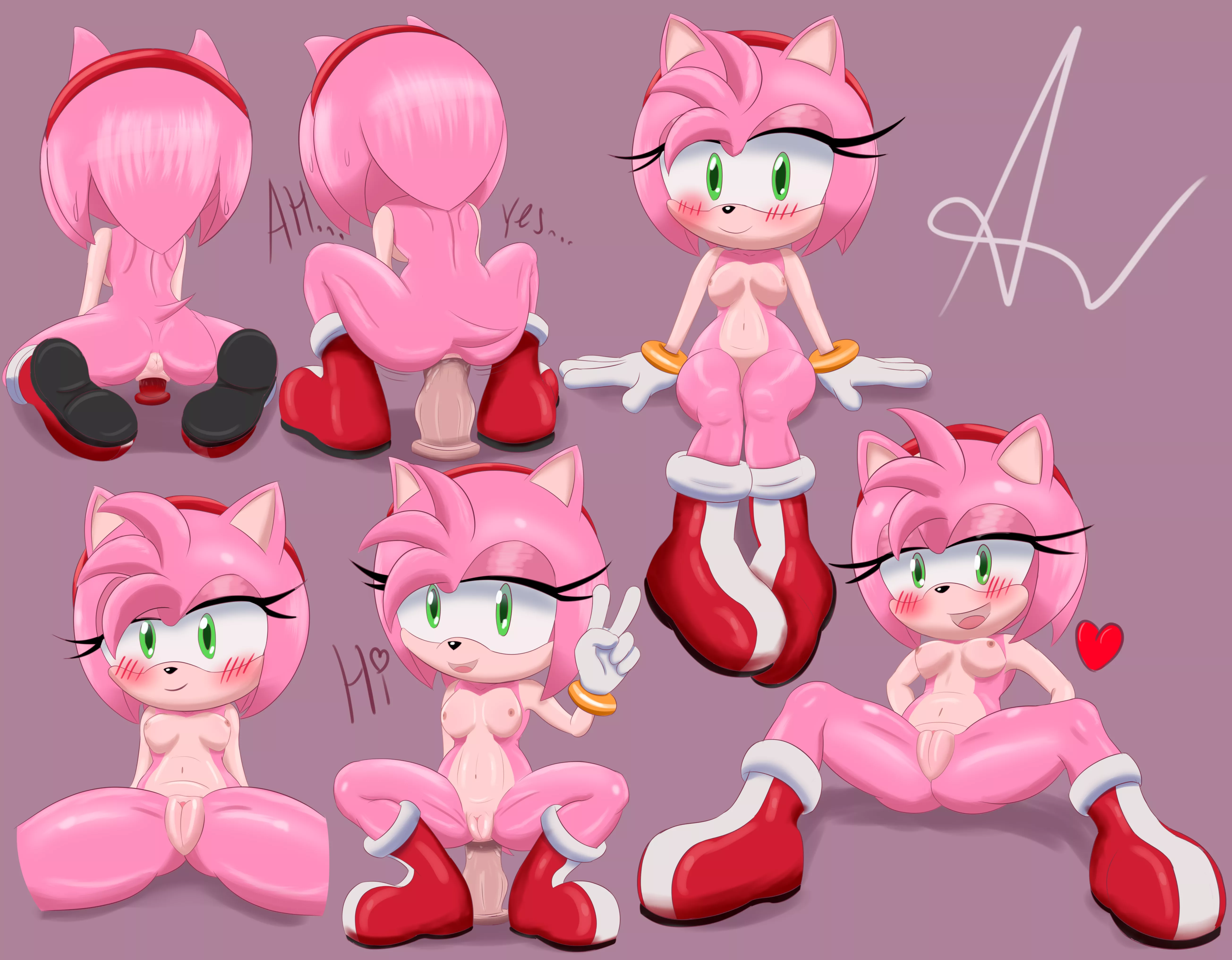 A few of my sketches with Amy Rose. Part 2 (Art by me)