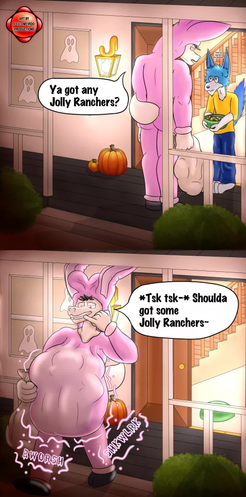 {comic} Jolly Rancher Ransom by Felloweirdo [oral, furry, goat, Halloween, large pred]