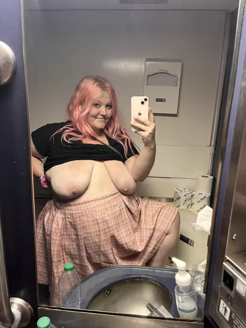 first time on a train! the bathrooms are small.. but big enough for me to still get myself off 😏😋 my only concern is other people hearing 😳