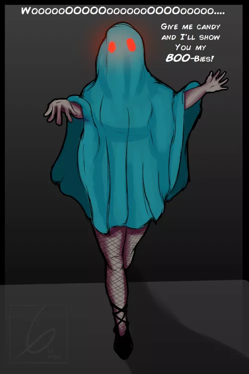 I Drew my OC M'rina in her SexyChiss Ghost Costume for Space-Halloween! [@LjPynn]