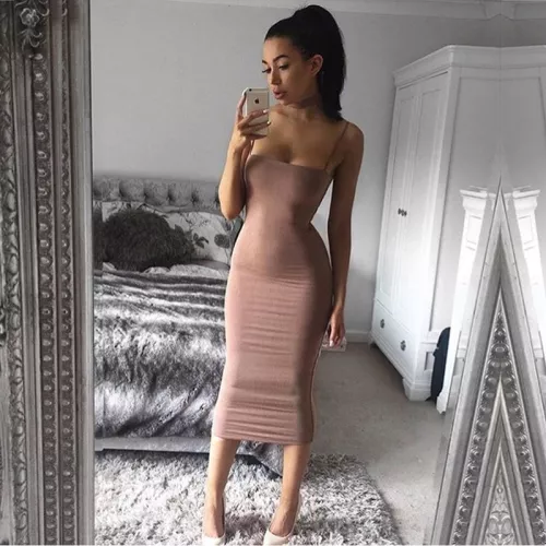 Looking hot in a long tight dress