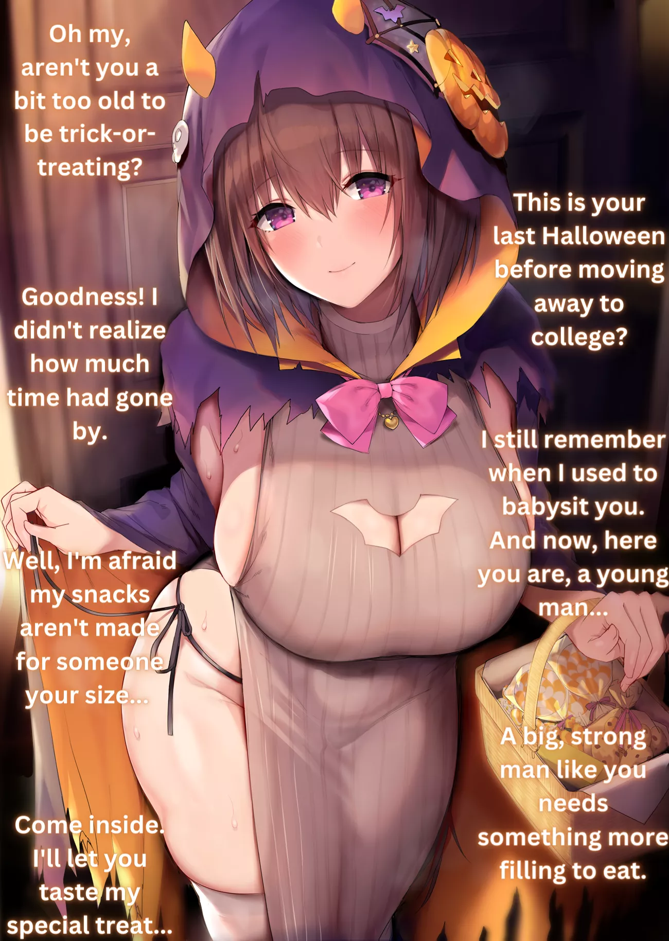 The milf next door offers you her special treat. [Milf] [Age Gap] [Halloween] [Implied Sex]