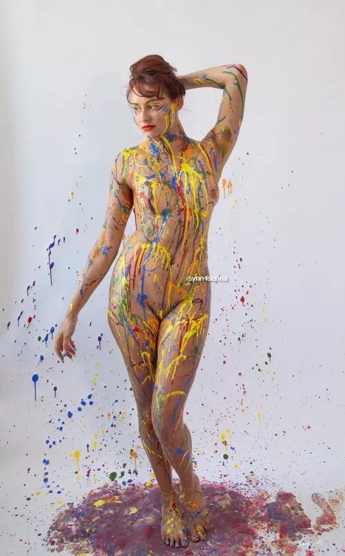 A beautiful art model covered in colors (oc)