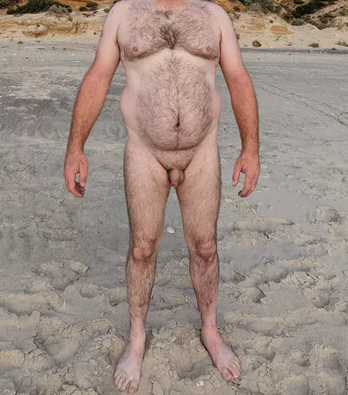 Enjoying the nudist beach.