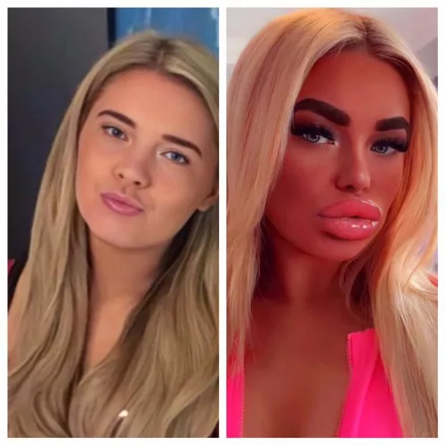 I love her then & now face. Cute girl to bimbo barbie!