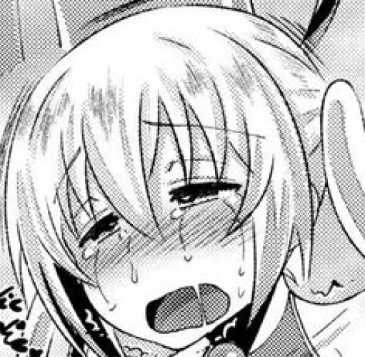 LF Mono Source: 1girl, bangs, bare shoulders, blonde hair, blush, close up, eyebrows visible through hair, face, foreign sfx, hair between eyes, half-closed eyes, long hair, motion lines, open mouth, saliva trail, sidelocks, sweat, tears, torogao, twinta