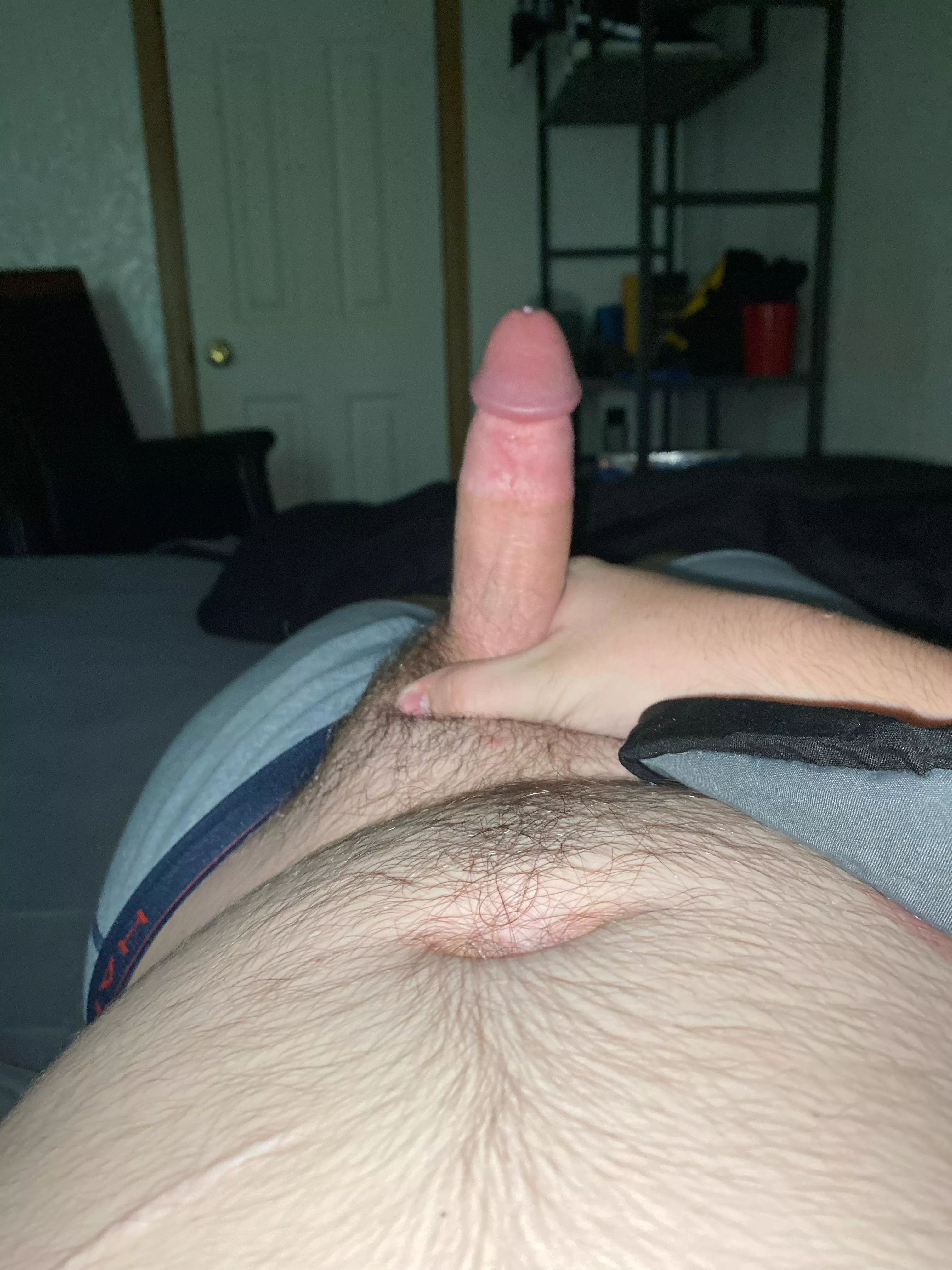 [19] he’s getting a little harder, wanna help him get fully hard? ;) dms open!