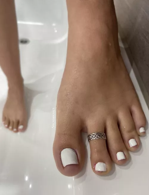 Fresh white pedicure.