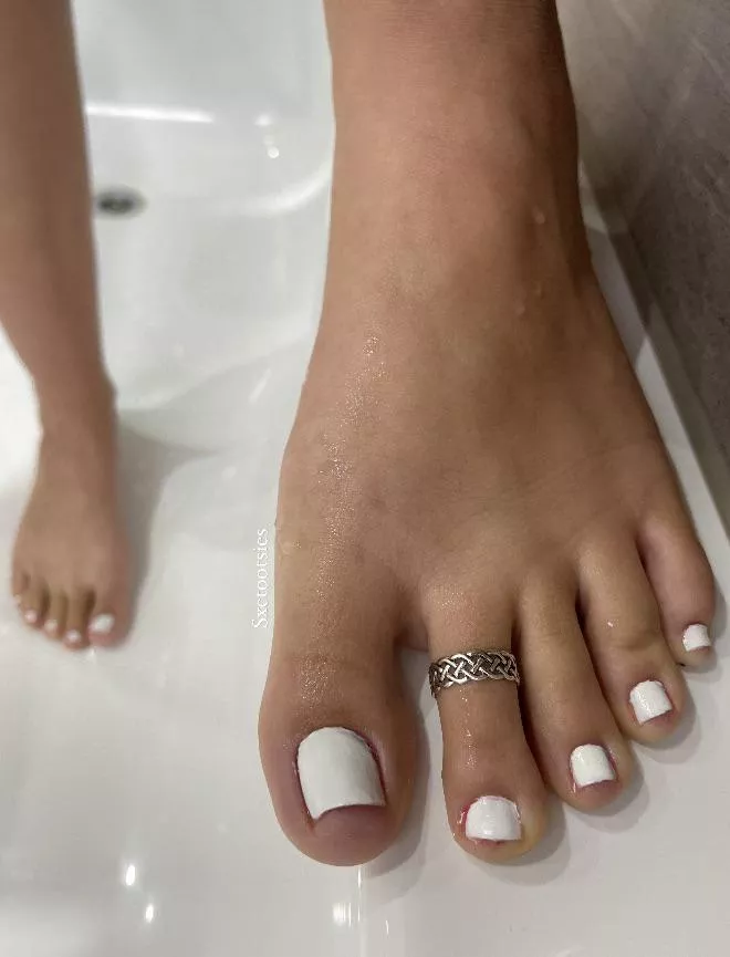 Fresh white pedicure.