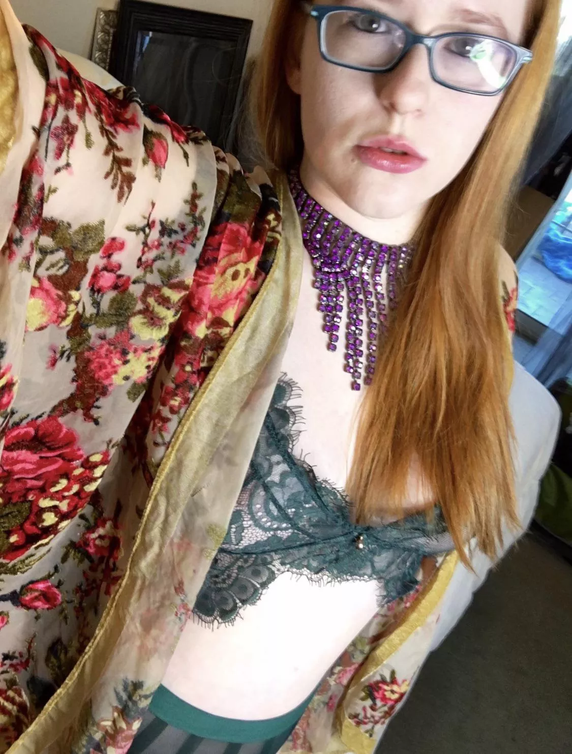 Green glasses to match my outfit.