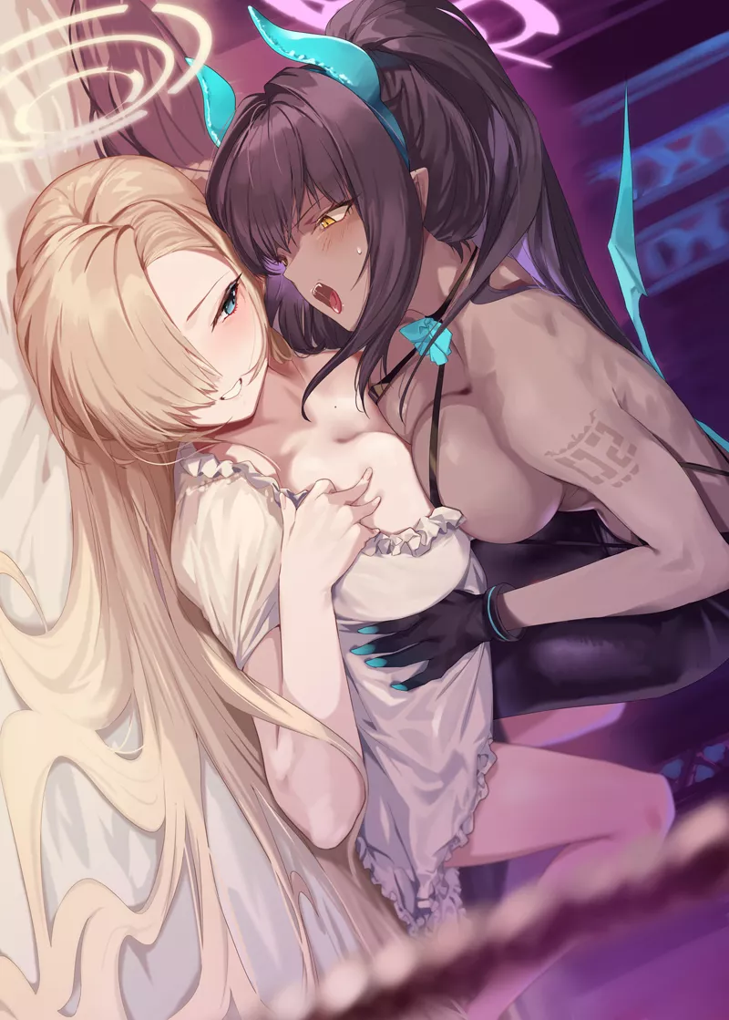 Karin about to suck Asuna's blood (Ohland) [Blue Archive]