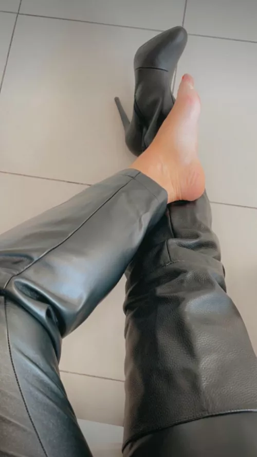 Leather pants and leather thigh high boots