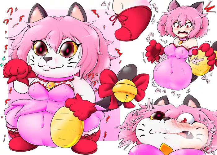 Beckoning Ichigo-chan (Mew Ichigo from Tokyo Mew Mew -> Maneki-neko/Beckoning Cat figurine, inanimate) by ナゲ犬/@n_inuinu